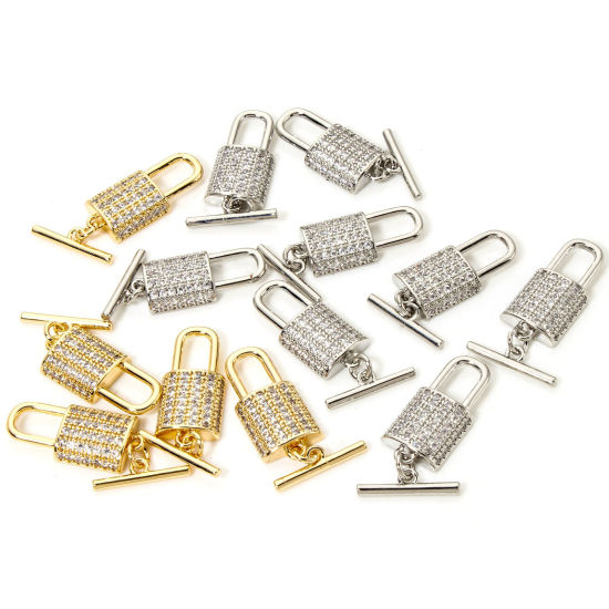 Image de 1 Kit Fermoir Toggle en Laiton Serrure Multicolore Micro Pave à Zircone Cubique Clair