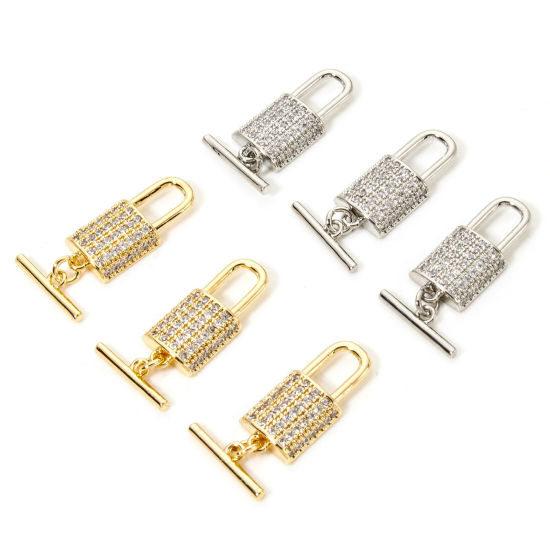 Image de 1 Kit Fermoir Toggle en Laiton Serrure Multicolore Micro Pave à Zircone Cubique Clair