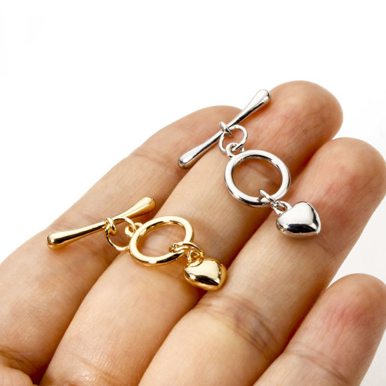 Image de 2 Kits Fermoir Toggle en Laiton Rond Cœur Multicolore