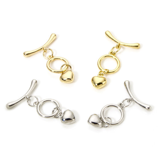 Image de 2 Kits Fermoir Toggle en Laiton Rond Cœur Multicolore