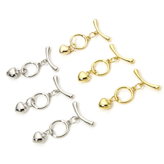 Image de 2 Kits Fermoir Toggle en Laiton Rond Cœur Multicolore