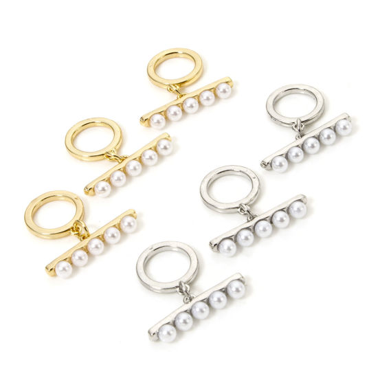 Image de 2 Kits Fermoir Toggle en Laiton Rond Multicolore Perle Imitation Acrylique