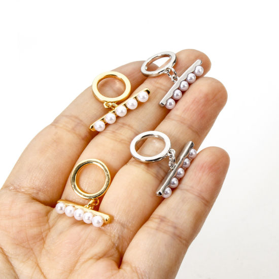 Image de 2 Kits Fermoir Toggle en Laiton Rond Multicolore Perle Imitation Acrylique