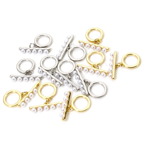 Image de 2 Kits Fermoir Toggle en Laiton Rond Multicolore Perle Imitation Acrylique