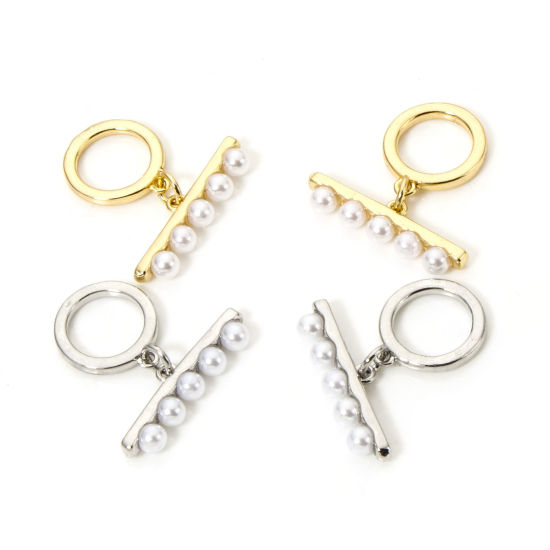 Image de 2 Kits Fermoir Toggle en Laiton Rond Multicolore Perle Imitation Acrylique