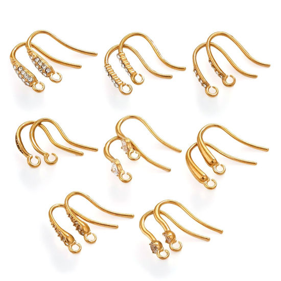 Picture of 304 Stainless Steel Ear Wire Hooks Earrings For DIY Jewelry Making Accessories Clear Rhinestone With Loop