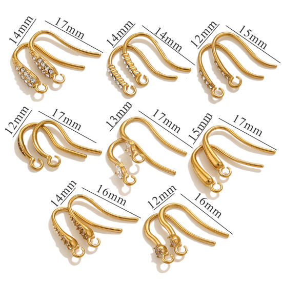 Picture of 304 Stainless Steel Ear Wire Hooks Earrings For DIY Jewelry Making Accessories Clear Rhinestone With Loop