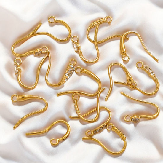 Picture of 304 Stainless Steel Ear Wire Hooks Earrings For DIY Jewelry Making Accessories Clear Rhinestone With Loop