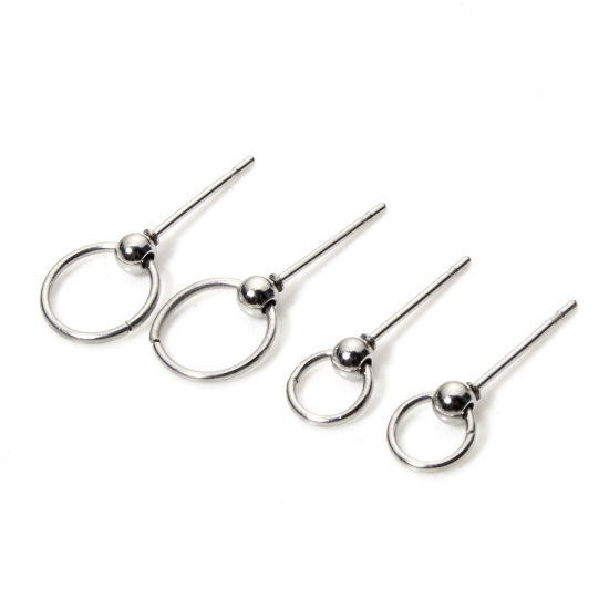 6 個 304ステンレス鋼 イヤポストスタッドピアス ループコネクター付きアクセサリー ボール シルバートーン の画像
