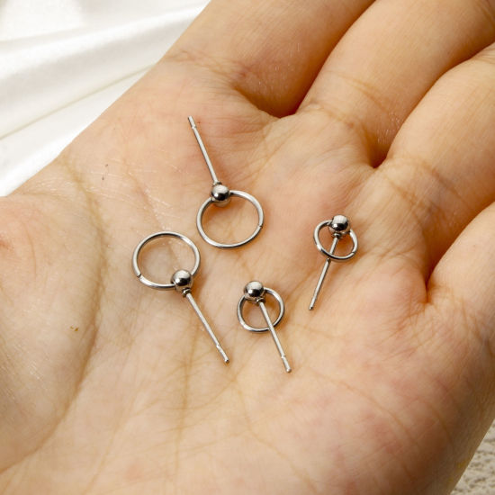 6 個 304ステンレス鋼 イヤポストスタッドピアス ループコネクター付きアクセサリー ボール シルバートーン の画像