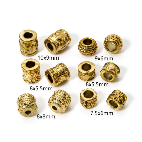 Image de 5 Pcs Perles pour DIY Fabrication de Bijoux en 304 Acier Inoxydable Placage Sous Vide Écologique Plaqué Or Véritable 18K Tambour Texture
