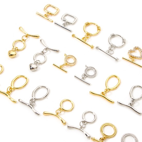 Image de 2 Kits Fermoir Toggle en Laiton Rond Cœur Multicolore