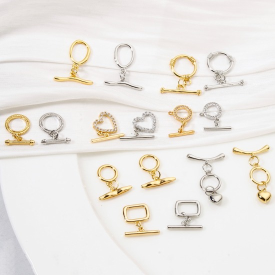 Image de 2 Kits Fermoir Toggle en Laiton Rond Cœur Multicolore