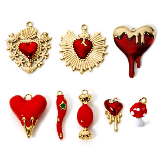 Picture of Eco-friendly PVD Vacuum Plating 304 Stainless Steel Charms 14K Real Gold Plated Red Heart Ex Voto Heart
