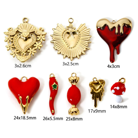 Picture of Eco-friendly PVD Vacuum Plating 304 Stainless Steel Charms 14K Real Gold Plated Red Heart Ex Voto Heart