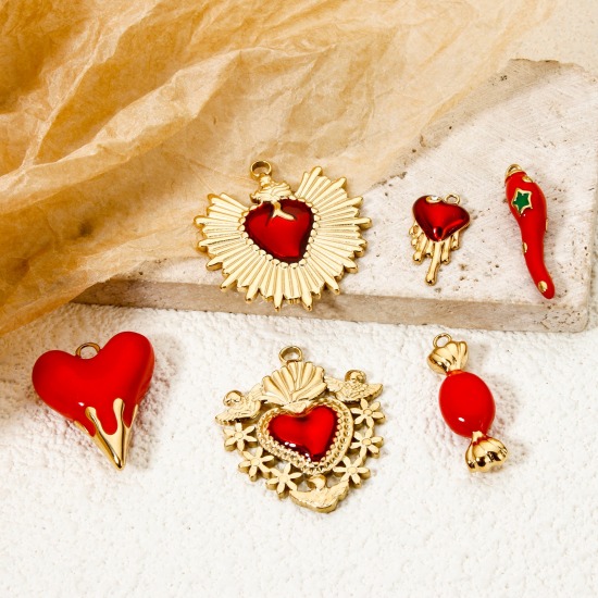 Picture of Eco-friendly PVD Vacuum Plating 304 Stainless Steel Charms 14K Real Gold Plated Red Heart Ex Voto Heart
