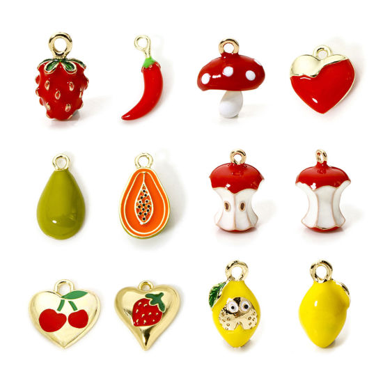 Image de 2 Pcs Breloques en Laiton Plaqué Or 18K Fruits Émail