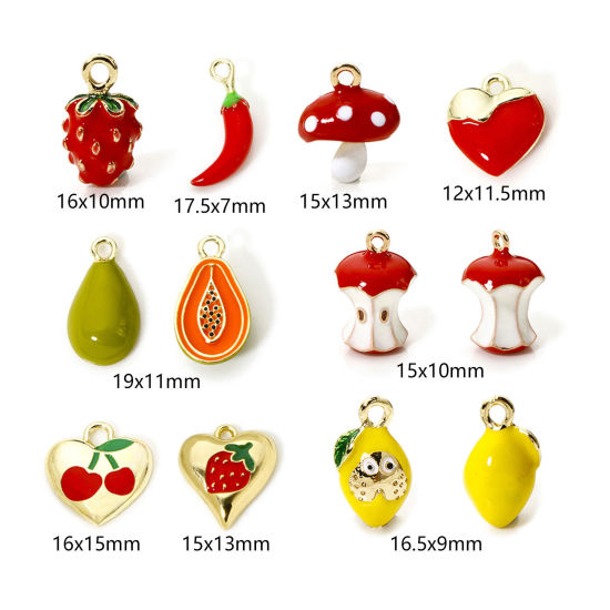 Image de 2 Pcs Breloques en Laiton Plaqué Or 18K Fruits Émail