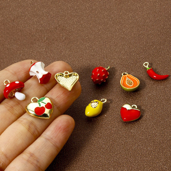 Image de 2 Pcs Breloques en Laiton Plaqué Or 18K Fruits Émail
