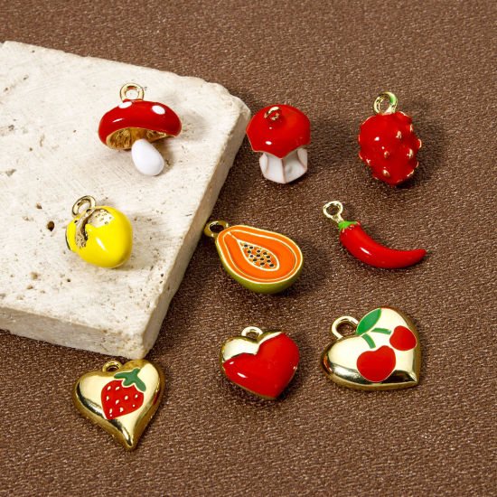 Image de 2 Pcs Breloques en Laiton Plaqué Or 18K Fruits Émail