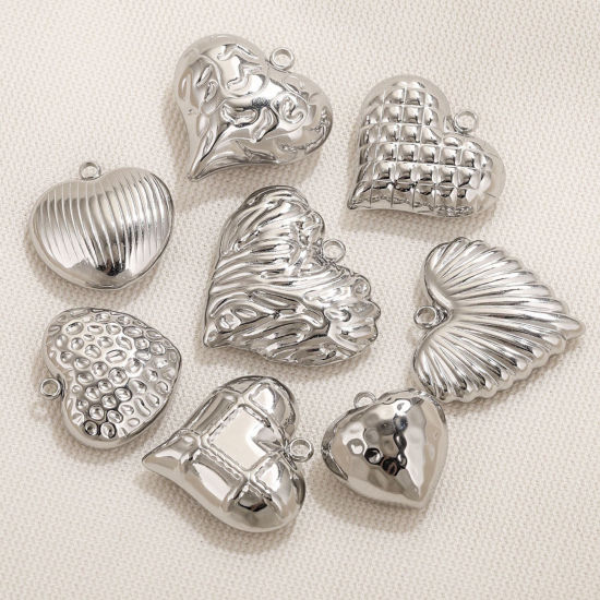 Immagine di 1 Pz 304 Acciaio Inossidabile Ciondoli Pendenti Cuore Struttura 3D