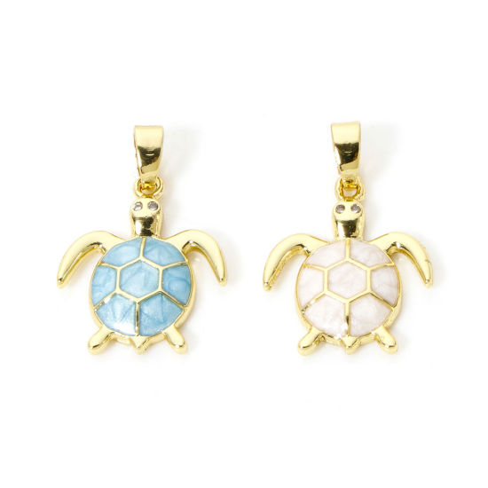 2 個 エコフレンドリー 真鍮 海ジュエリー チャーム ペンダント 18Kリアルゴールドメッキ 海亀 エナメル 22mm x 15mm、 の画像