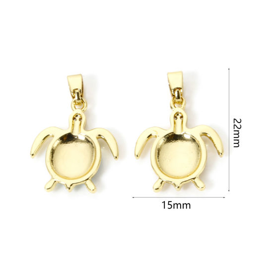 2 個 エコフレンドリー 真鍮 海ジュエリー チャーム ペンダント 18Kリアルゴールドメッキ 海亀 エナメル 22mm x 15mm、 の画像