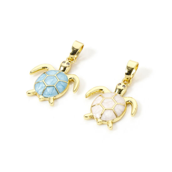 2 個 エコフレンドリー 真鍮 海ジュエリー チャーム ペンダント 18Kリアルゴールドメッキ 海亀 エナメル 22mm x 15mm、 の画像