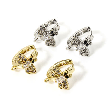Brass Insect Earrings Multicolor Bee Animal With Loop 14.5mm x 13mm, Post/ Wire Size: (18 gauge)