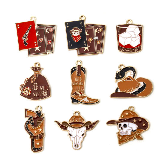 Immagine di 10 Pz Lega di Zinco Cowboy dell'Ovest Ciondoli Oro Placcato Multicolore Smalto