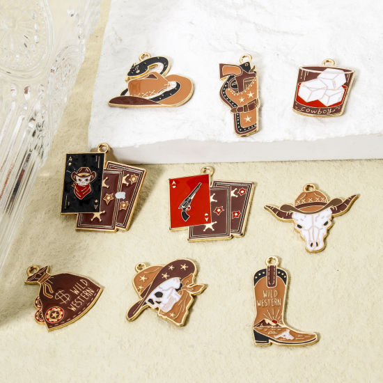 Immagine di 10 Pz Lega di Zinco Cowboy dell'Ovest Ciondoli Oro Placcato Multicolore Smalto