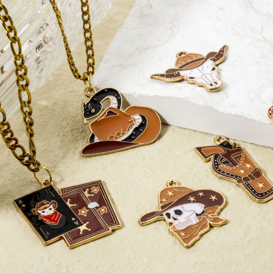 Immagine di 10 Pz Lega di Zinco Cowboy dell'Ovest Ciondoli Oro Placcato Multicolore Smalto