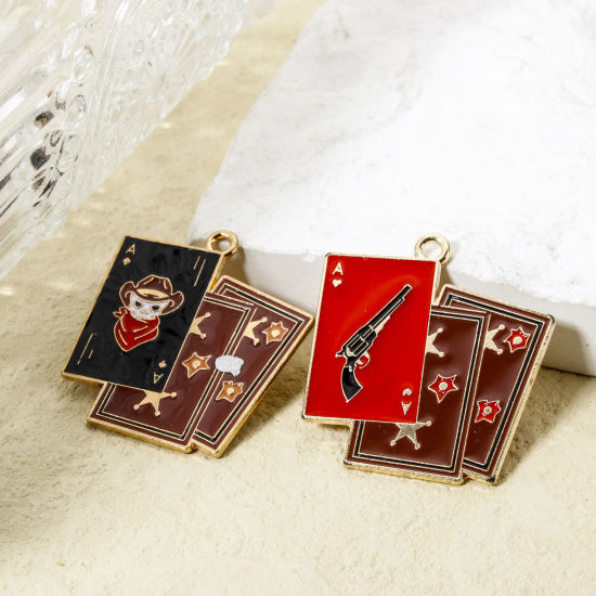Immagine di 10 Pz Lega di Zinco Cowboy dell'Ovest Ciondoli Oro Placcato Multicolore Smalto
