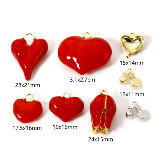 Image de 1 Pièce Breloques 3D en Laiton Multicolore Rouge Cœur Fleurs Émail