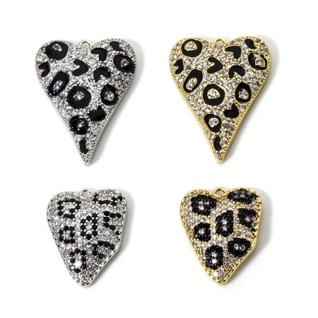 1 Unidad Latón día de San Valentín Colgantes Multicolor Corazón Leopardo Micro Pave