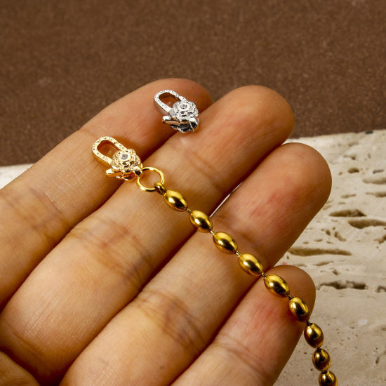 2 個 エコフレンドリー 真鍮 ロブスタークラスプ フラワー リアルゴールドメッキ マイクロパヴェ クリア ジルコン 11.5mm x 7mm、 の画像