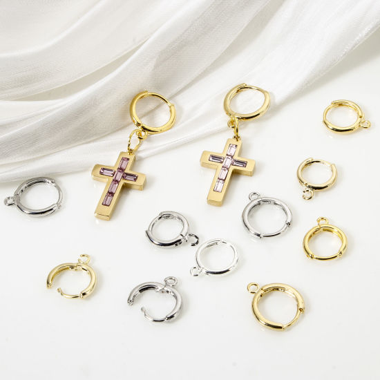 Picture of Eco-friendly Brass Hoop Earrings Wholesale Real Gold Plated Round With Loop