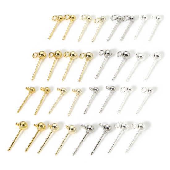 10 個 エコフレンドリー 真鍮 イヤリング 卸売り リアルゴールドメッキ ボール ループ付き の画像