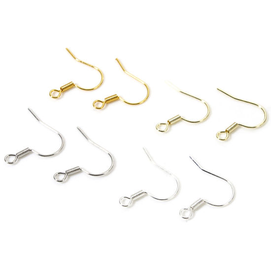 Picture of Eco-friendly Brass Ear Wire Hooks Earrings For DIY Jewelry Making Accessories Wholesale Real Gold Plated Hook With Loop 18mm x 17mm, Post/ Wire Size: 0.6mm(22 gauge)