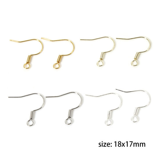 Picture of Eco-friendly Brass Ear Wire Hooks Earrings For DIY Jewelry Making Accessories Wholesale Real Gold Plated Hook With Loop 18mm x 17mm, Post/ Wire Size: 0.6mm(22 gauge)