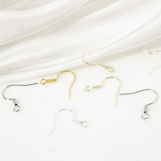 Picture of Eco-friendly Brass Ear Wire Hooks Earrings For DIY Jewelry Making Accessories Wholesale Real Gold Plated Hook With Loop 18mm x 17mm, Post/ Wire Size: 0.6mm(22 gauge)