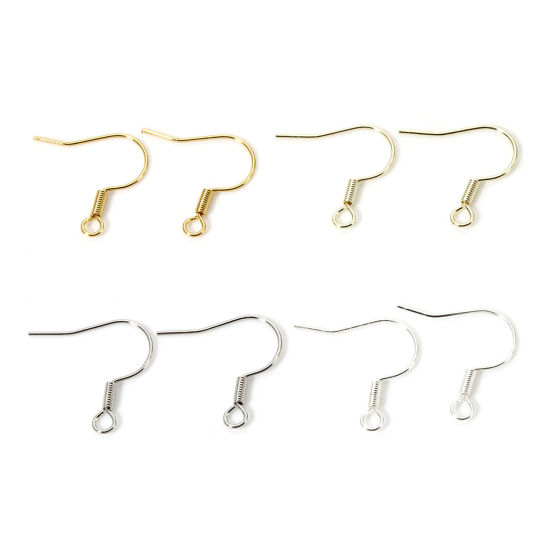 Picture of Eco-friendly Brass Ear Wire Hooks Earrings For DIY Jewelry Making Accessories Wholesale Real Gold Plated Hook With Loop 18mm x 17mm, Post/ Wire Size: 0.6mm(22 gauge)