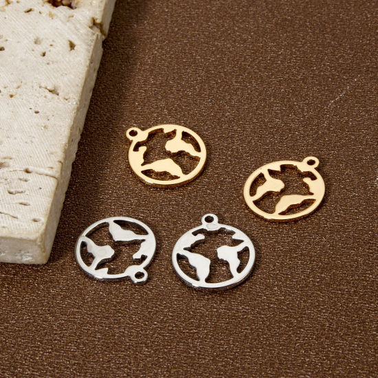 5 個 エコフレンドリー 真鍮 チャーム リアルゴールドメッキ 円形 地図 18mm x 15mm、 の画像