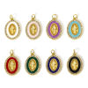 Picture of Eco-friendly Brass Religious Charms 18K Real Gold Plated Enamel Oval Jesus Micro Pave Clear Cubic Zirconia 24mm x 14mm