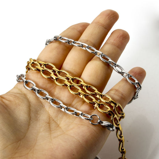 Image de Colliers En Gros Multicolore en 304 Acier Inoxydable, Chaîne Maille Forçat, Unisexe Respectueux de la Nature Vintage Cadeau Bijoux pour Détaillants 40cm long, Taille de la Chaîne: 7mm, 1 Pièce