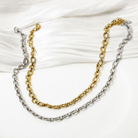 Image de Colliers En Gros Multicolore en 304 Acier Inoxydable, Chaîne Maille Forçat, Unisexe Respectueux de la Nature Vintage Cadeau Bijoux pour Détaillants 40cm long, Taille de la Chaîne: 7mm, 1 Pièce