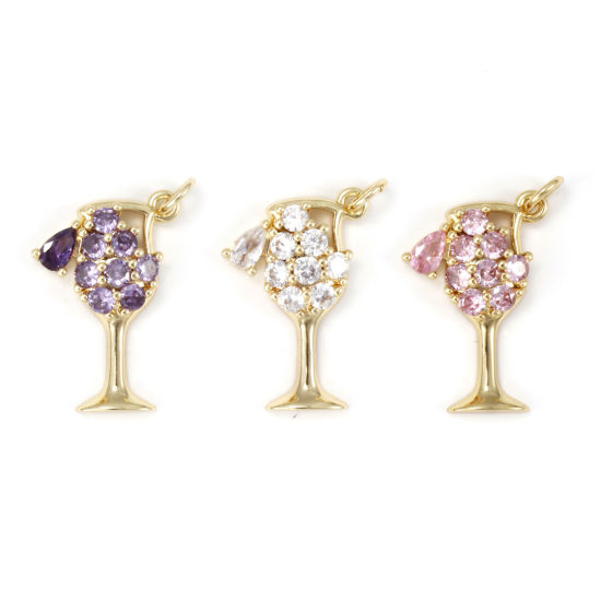 Picture of Eco-friendly Brass Charms 18K Real Gold Plated Wine Glass Hollow Multicolour Cubic Zirconia
