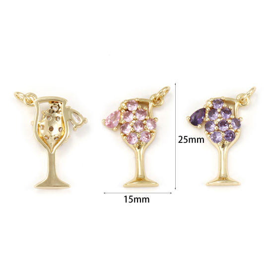 Picture of Eco-friendly Brass Charms 18K Real Gold Plated Wine Glass Hollow Multicolour Cubic Zirconia