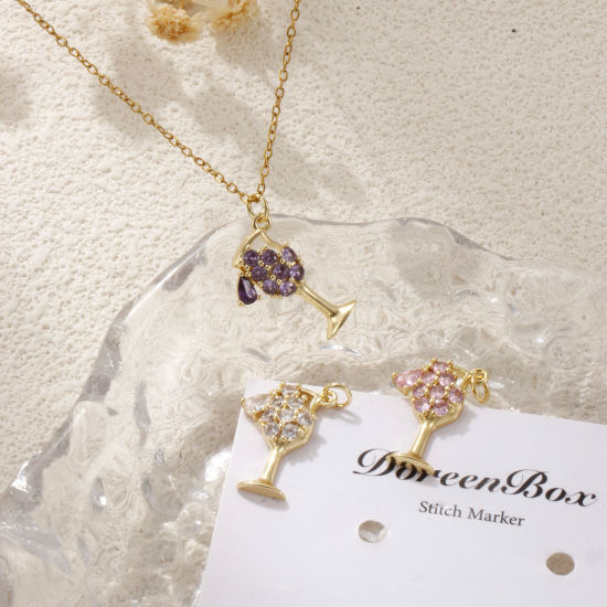 Picture of Eco-friendly Brass Charms 18K Real Gold Plated Wine Glass Hollow Multicolour Cubic Zirconia