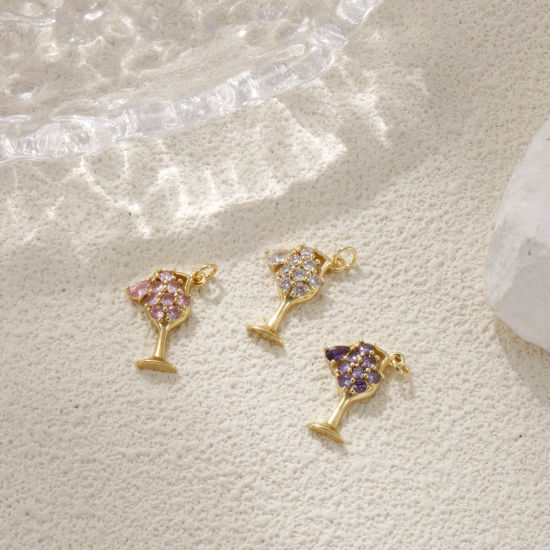 Picture of Eco-friendly Brass Charms 18K Real Gold Plated Wine Glass Hollow Multicolour Cubic Zirconia